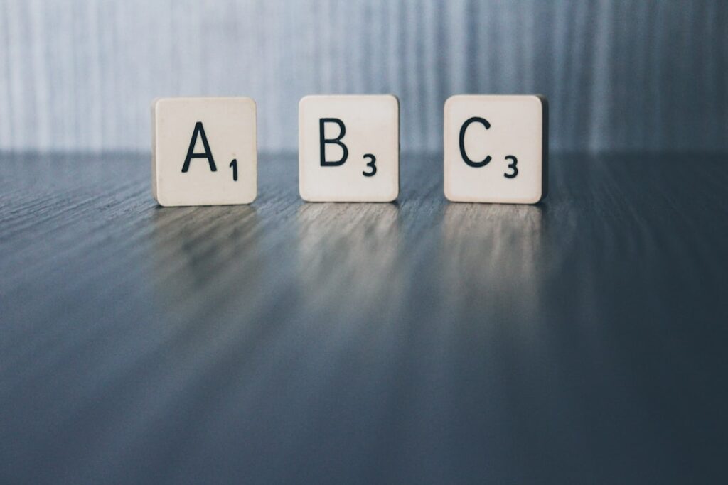 Letter tiles A, B, C representing different hosting provider options to compare