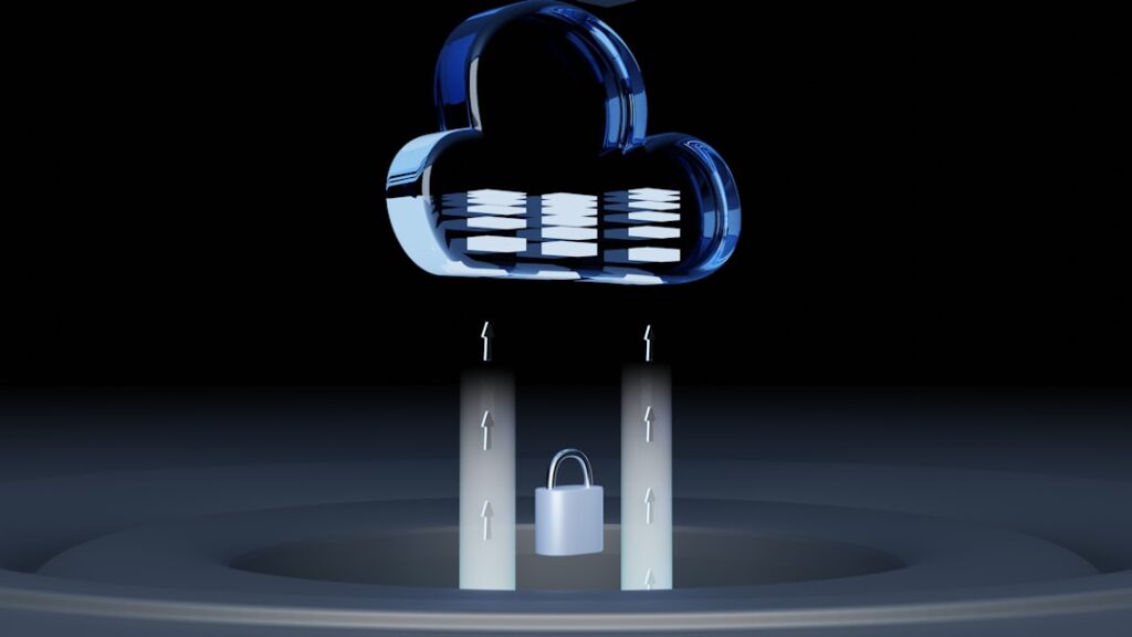 Cloud hosting security visualization with lock icon representing SSL certificates and secure hosting features