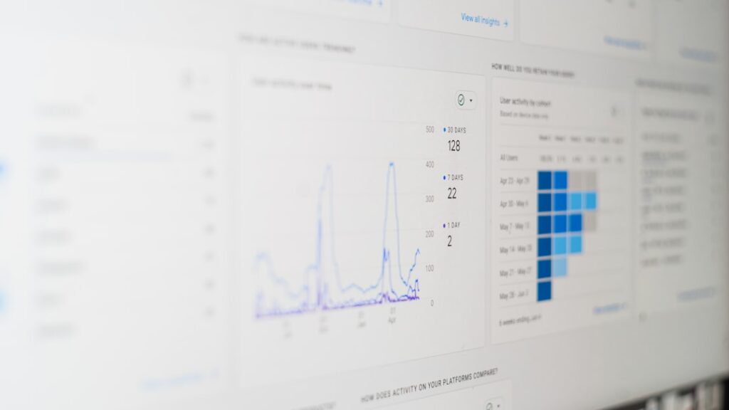 Analytics dashboard showing charts and data comparison graphs for business evaluation