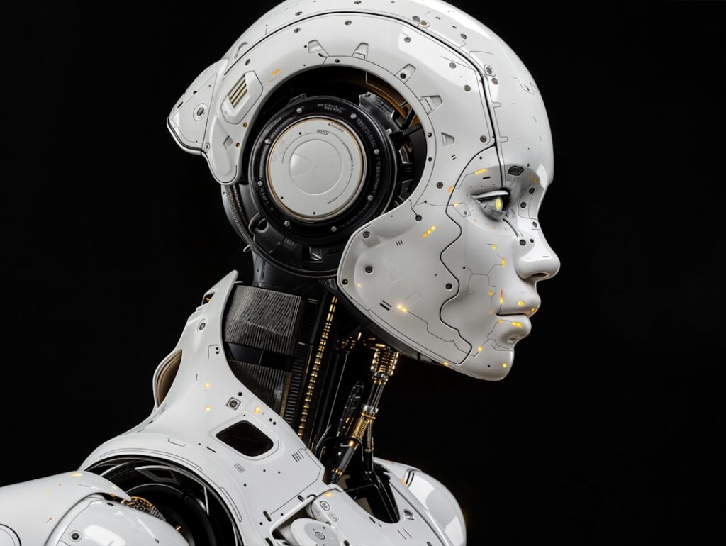 Humanoid robot profile showing the future of artificial intelligence technology and innovation