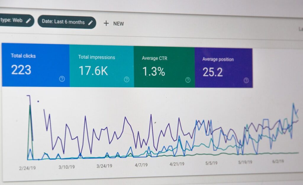 SEO analytics dashboard showing website performance metrics and optimization data