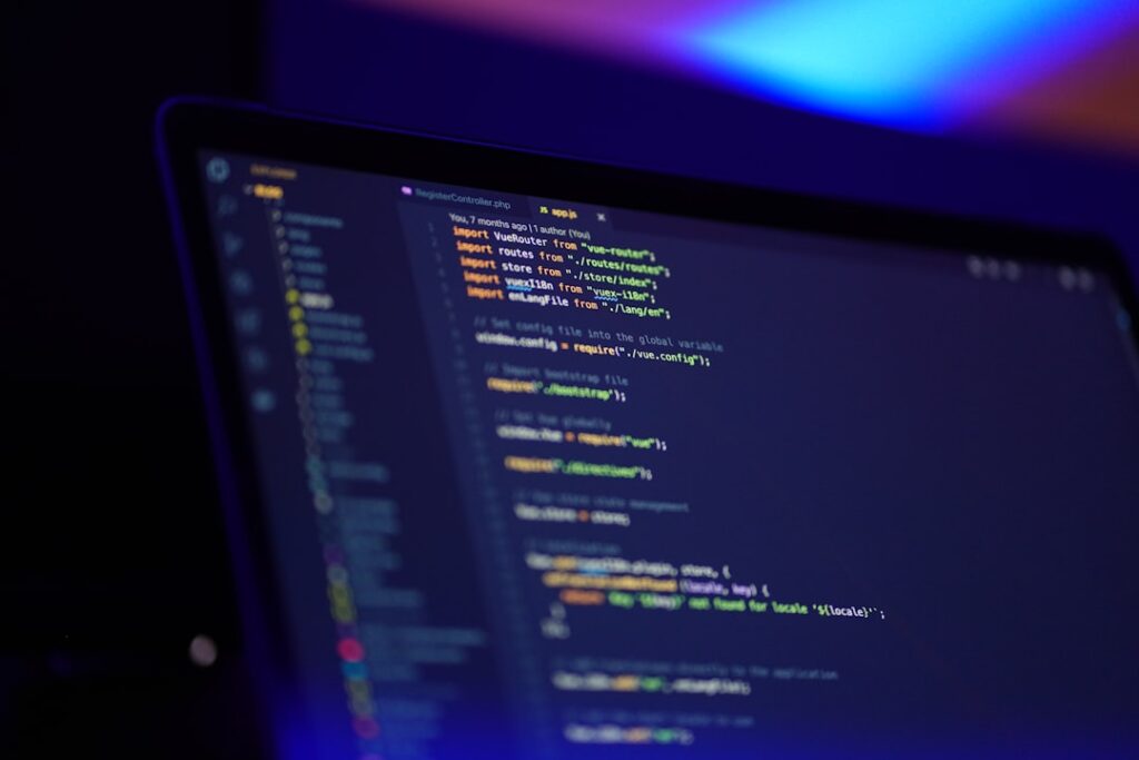 Programming code displayed on computer screen for software development