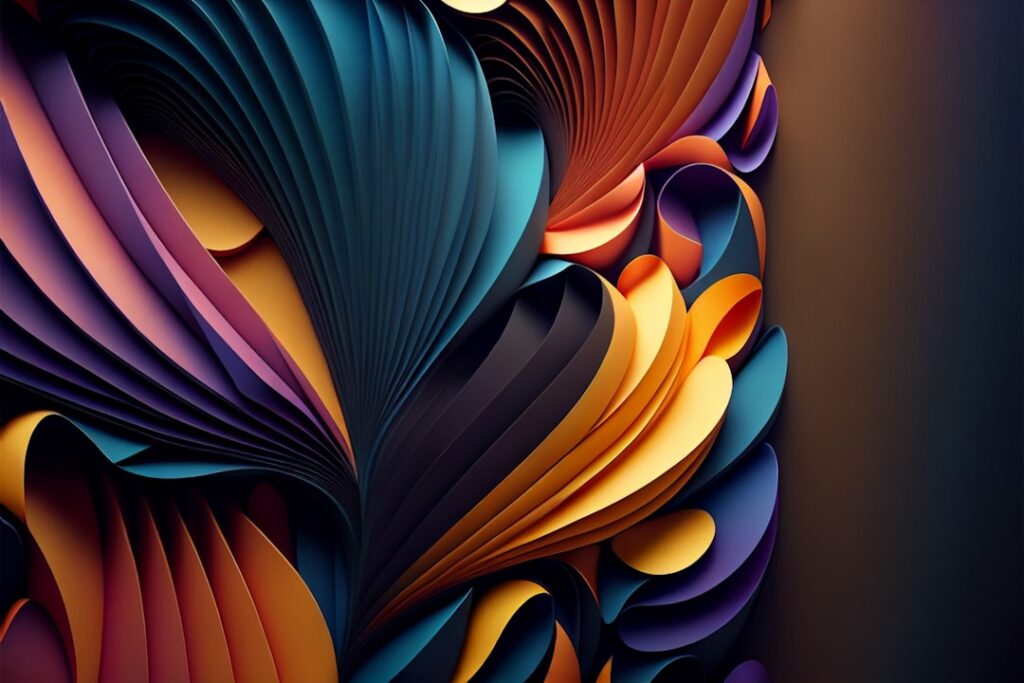 Abstract AI-generated art showing colorful flowing forms and digital creativity