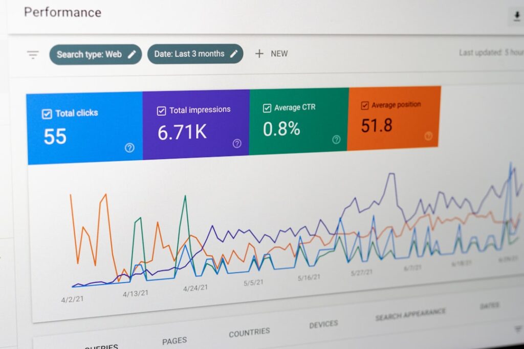 Google Search Console performance dashboard showing website analytics and Core Web Vitals data