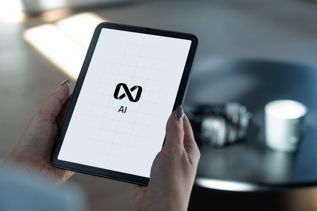 Person using a tablet with AI technology software interface, representing AI productivity and workflow automation tools