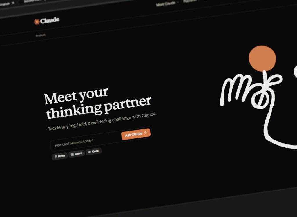 Claude AI chatbot interface showing "Meet your thinking partner" homepage — one of the best free AI chatbots for small business owners