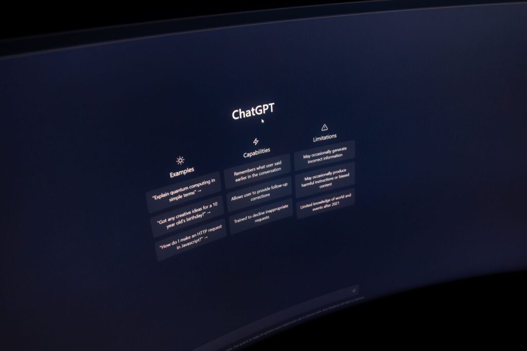 ChatGPT AI interface displayed on a computer screen in a dark setting, representing the AI search and chatbot comparison landscape