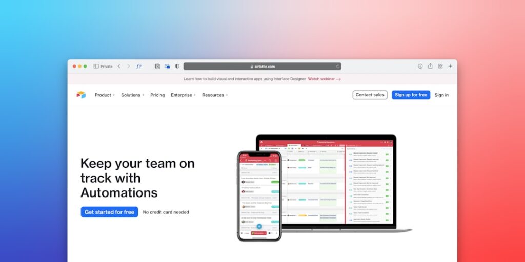 Airtable Automations dashboard shown on desktop and mobile — representing app automation tools for WordPress workflows